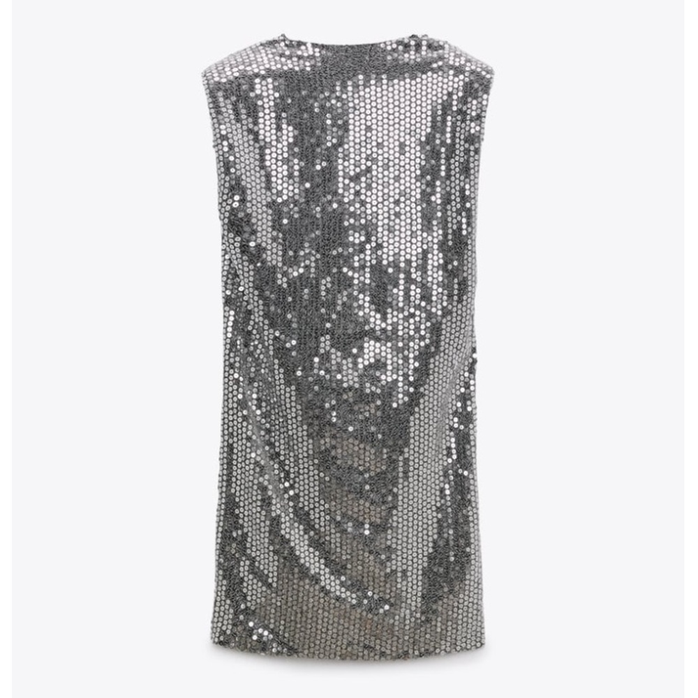 ZARA Draped Silver Sequin Dress - Picture 16 of 16